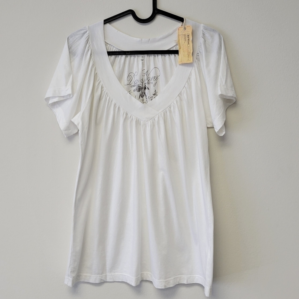 Da Nang V-Neck Cotton T-shirt White XS